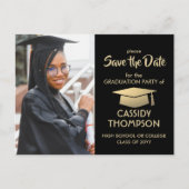 フォトブラックと金ゴールドモダン卒業の日付を保存 ポストカード (正面)