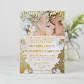 フォトブラックと金ゴールド旋回結婚式招待状 招待状 (スタンド正面)