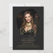 フォトブラックと金ゴールド30th Birthday 招待状 (正面)