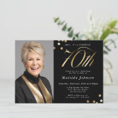 フォトブラックと金ゴールド70誕生日サプライズパーティー 招待状 (スタンド正面)