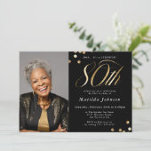 フォトブラックと金ゴールド80誕生日サプライズパーティー 招待状 (スタンド正面)