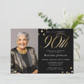 フォトブラックと金ゴールド90誕生日サプライズパーティー 招待状 (スタンド正面)