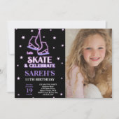 フォトブラックアイススケートで滑る誕生日招待状 招待状 (正面)