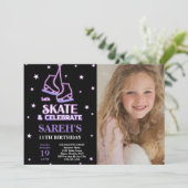 フォトブラックアイススケートで滑る誕生日招待状 招待状 (スタンド正面)