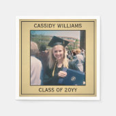 フォトブラックエレガントと金ゴールドフォイルフェイクの卒業 スタンダードカクテルナプキン (正面)