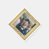 フォトブラックエレガントと金ゴールドフォイルフェイクの卒業 スタンダードカクテルナプキン (角)