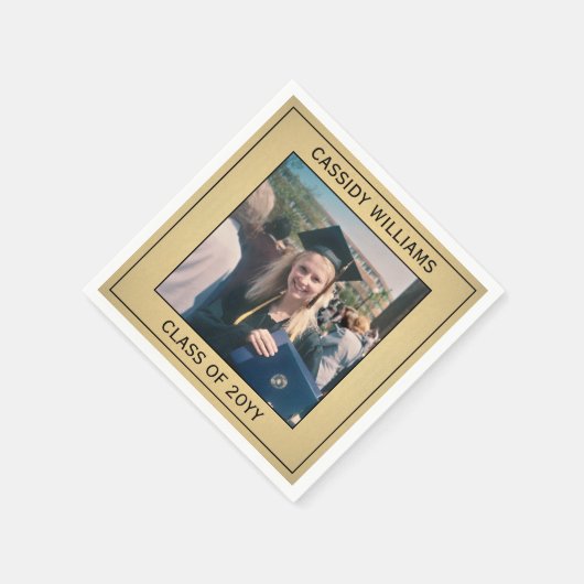 フォトブラックエレガントと金ゴールドフォイルフェイクの卒業 スタンダードカクテルナプキン (角)