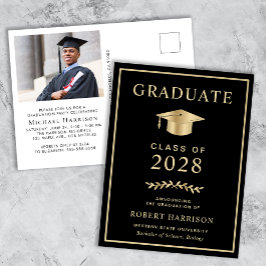 フォトブラックエレガントカレッジ卒業パーティー インビテーションポストカード