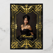 フォトブラックエレガントクラウンティアラ王室のキンセアニェラ 箔招待状 (正面)