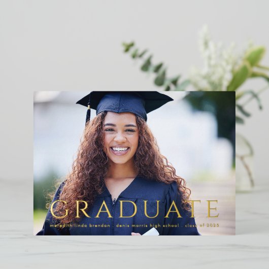 フォトブラックエレガントゴールドフォイルグラッド発表 箔招待状 (立ち正面)