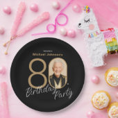 フォトブラックエレガント金ゴールドカスタム80誕生日 ペーパープレート (パーティー)