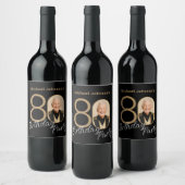 フォトブラックエレガント金ゴールドカスタム80誕生日 ワインラベル (ボトル)