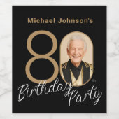 フォトブラックエレガント金ゴールドカスタム80誕生日 ワインラベル (シングルラベル)