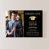 フォトブラックエレガント金ゴールド大学の卒業パーティー 招待状
