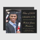 フォトブラックエレガント金ゴールド大学の卒業 マグネット招待状 (正面/裏面)