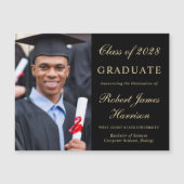 フォトブラックエレガント金ゴールド大学の卒業 マグネット招待状 (正面)