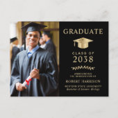 フォトブラックエレガント金ゴールド大学の卒業 案内ポストカード (正面)