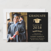 フォトブラックエレガント金ゴールド大学の卒業 案内状 (正面)