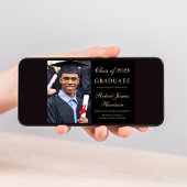 フォトブラックエレガント金ゴールド大学の卒業 案内状