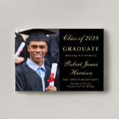 フォトブラックエレガント金ゴールド大学の卒業 案内状