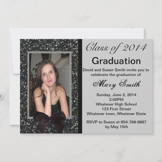 フォトブラックグリッター卒業招待状 招待状 (正面)