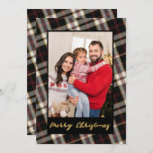 フォトブラックグレープレイド金ゴールドスクリプトクリスマス シーズンカード (正面/裏面)