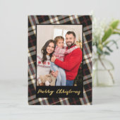 フォトブラックグレープレイド金ゴールドスクリプトクリスマス シーズンカード (スタンド正面)