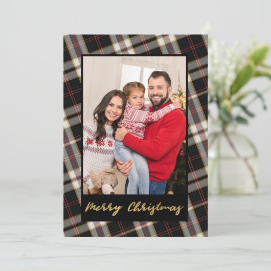 フォトブラックグレープレイド金ゴールドスクリプトクリスマス シーズンカード (スタンド正面)