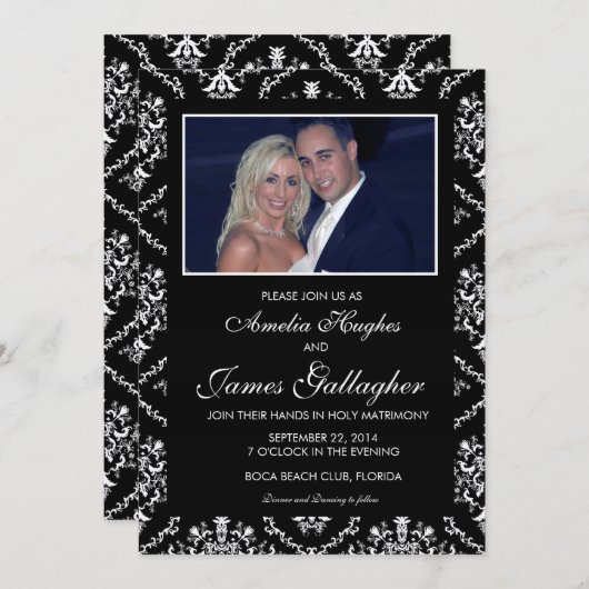 フォトブラックダムスク結婚式招待状 招待状 (正面/裏面)