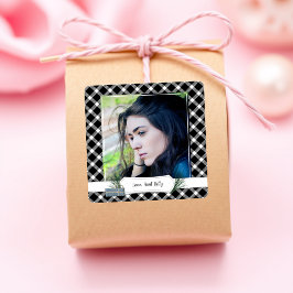 フォトブラックチェッククリスマスプレゼントラベルシール スクエアシール