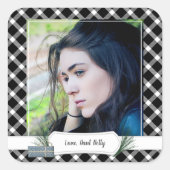 フォトブラックチェッククリスマスプレゼントラベルシール スクエアシール (正面)