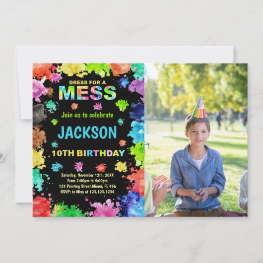 フォトブラックドレスフォーメス絵を描誕生日 招待状 (正面)