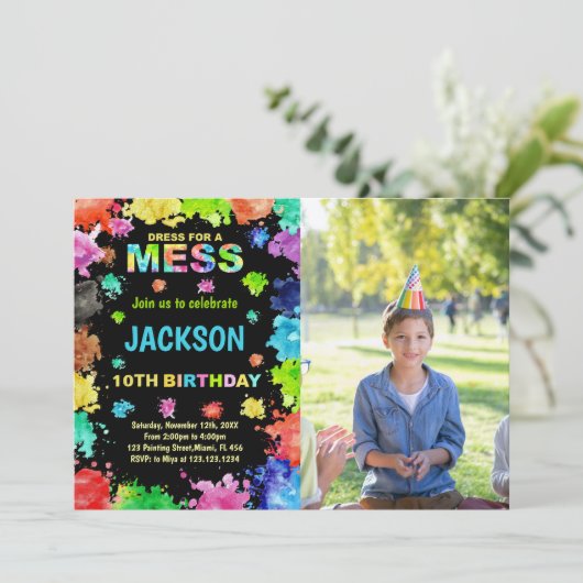 フォトブラックドレスフォーメス絵を描誕生日 招待状 (スタンド正面)