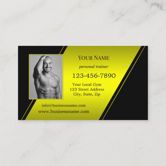 フォトブラックネオンイエローパーソナルトレーナーフィットネス 名刺 (裏面)