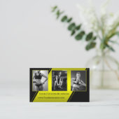 フォトブラックネオンイエローパーソナルトレーナーフィットネス 名刺 (スタンド正面)