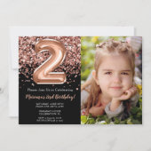 フォトブラックバラ金ゴールドグリッター2nd誕生日 招待状 (正面)