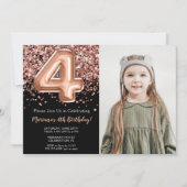 フォトブラックバラ金ゴールドグリッター4th誕生日 招待状 (正面)