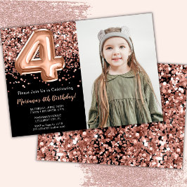 フォトブラックバラ金ゴールドグリッター4th誕生日 招待状