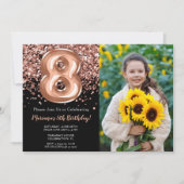 フォトブラックバラ金ゴールドグリッター8誕生日 招待状 (正面)