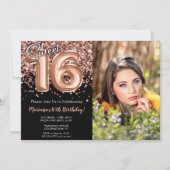 フォトブラックバラ金ゴールドスウィート16thバースデーパーティー 招待状 (正面)
