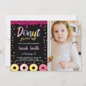 フォトブラックパスティルカラードーナツ誕生日 招待状 (正面)