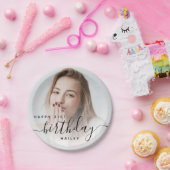 フォトブラックパーソナライズされたスクリプト21歳の誕生日 ペーパープレート (パーティー)