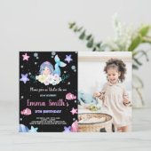 フォトブラックフローラザシーマーメイド誕生日 招待状 (スタンド正面)