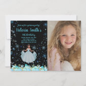 フォトブラックフローラプリンセス誕生日招待状 招待状 (正面)