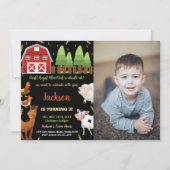 フォトブラックブラウングリーンファーム誕生日招待状 招待状 (正面)