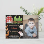 フォトブラックブラウングリーンファーム誕生日招待状 招待状 (スタンド正面)