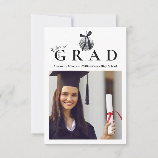 フォトブラックボウディスコボール卒業パーティー 案内状 (正面)