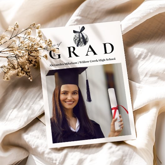 フォトブラックボウディスコボール卒業パーティー 案内状