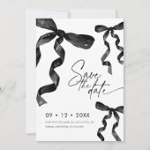 フォトブラックボウ日付を保存 招待状 (正面)