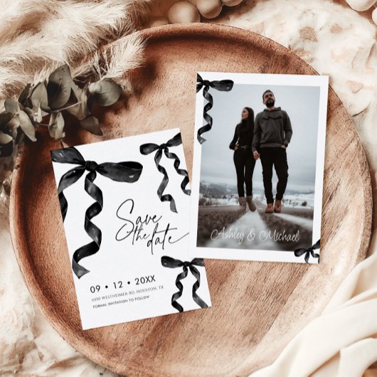 フォトブラックボウ日付を保存 招待状